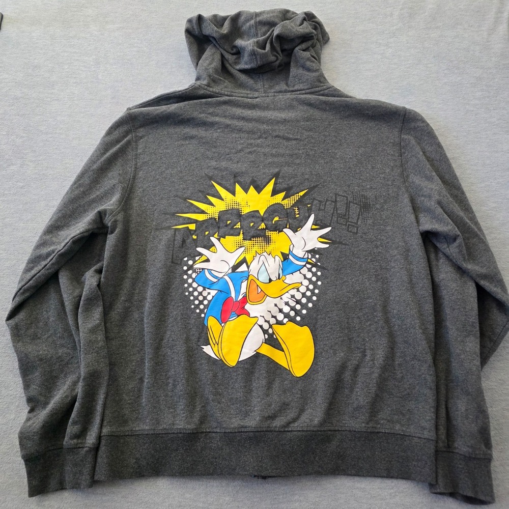 Disney Donald Duck Mens XL Gray Full Zip Graphic Hoodie Sweatshirt 0421